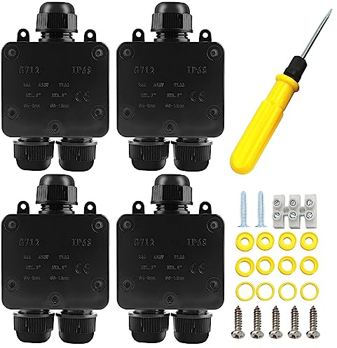 Abzweigdose Wasserdicht: 4 Stück 3 Wege Verteilerdose Außen IP68 Wasserdicht, Verteilerdose Kabelverbinder Wasserdicht, Elektrischer Außenverteilerdose für Kabel mit 5-15 mm Durchmesser (4P) (4)