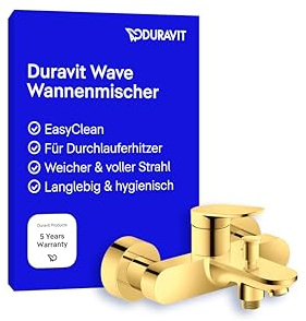 Duravit Wave Wannenarmatur Aufputz für 2 Verbraucher, Einhebel-Wannenmischer mit Keramikmischsystem und Rückflussverhinderer, Gold Poliert