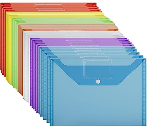 A4 Plastic Wallets - 35 Pack A4 Folders Plastic Wallets Document Files Popper Wallets with Pocket - AVARTEK