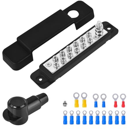 CGEAMDY Klemmenblöcke Sammelschiene, 48V DC Sammelschienen Verteilerblock, Sammelschiene 150A Sammelschienenblock Mit Abdeckung, Für Auto, Boot, Wohnwagen(Schwarz)