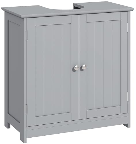 kleankin 23.5 Pedestal Sink Storage Cabinet, Freestanding Bathroom Under Sink Cabinet with U-Shape Cut-Out and Adjustable Shelf, Gray