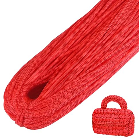 LEREATI Cordino per Borse Uncinetto, Corda Macrame 3mm x 200m Filo Macrame in Poliestere Uncinenetto e Ferri per Abbigliamento, Borse, Tappeti, Fai da Te, Regalo per Maglieria (Rosso)