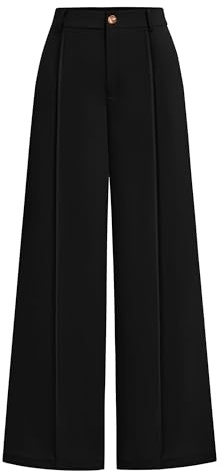Zenlonr Pantalon Palazzo décontracté à Jambe Large pour Femme - Taille Haute - Pantalon d'affaires Ample avec Poches, Noir, 50