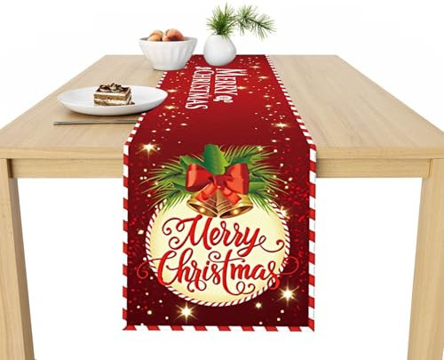 Weihnachtstischläufer, 180 x 35 cm, roter Tischläufer, Weihnachts-Tischwäsche, rutschfester Tischläufer, Weihnachtstischdekorationen für Weihnachtsdekorationen, Zuhause, Party, Tischdecke