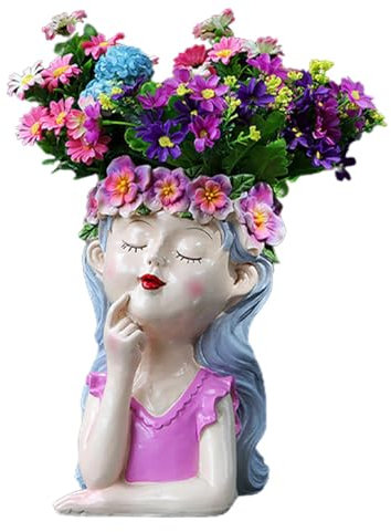 Tanxemery Cache-Pot de tête, tête de Fille pensante, Visage, Pot de succulentes | Pot de Fleurs Mignon en résine pour Fille Qui Pense en résine Pot de Fleurs Visage Statue de