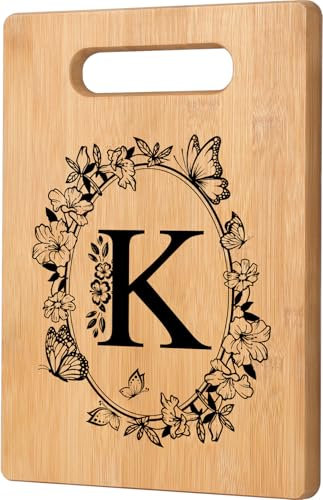 Monogrammed Cutting Board,Personalized Wedding Gift for Couples Newlyweds,Best Initial Gifts for Birthday Bridal Shower Anniversary Engagement Christmas(Letter-K)