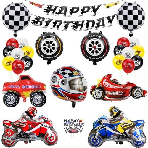 FAELNK Cars Luftballon Geburtstagsdeko Jungen Cars Geburtstagsdeko Rennwagen Party Dekorationen Cars Luftballons Geburtstag Set Geburtstag Deko Car Foilballoons für Kinder