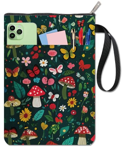 CRASPIRE Funda para Libros con Forma de Hongo y Flor - Protector Verde de Bolsillo - Tela Lavable con Cremallera y Bolsillo Adicional para Amantes