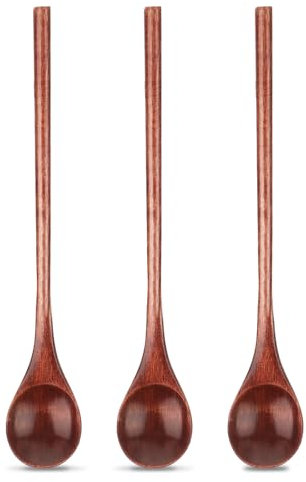 Abeillo Löffel Holz 3 Stück, Nanmu-Honiglöffel 20 cm lange Teelöffel aus Holz, Großer Runder Honiglöffel für Honig, Kaffee, Tee, Eiscreme, Mischen und Rühren