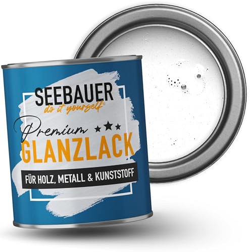 SEEBAUER diy Glanzlack Weiß 750ml für Innen & Außen (No. 000 Weiß) Möbelfarbe ohne Schleifen - Hybrid-Lack für Holz, Metall & Kunststoff - Holzlack, Möbellack hohe Deckkraft