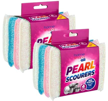 HOMESHOPA Pearl Scouring Pads, 8 Pack Non-Scratch Kitchen Scrubbing Sponge, Washing Up Scourer, Multipurpose Cleaning Dishwashing Reusable Scrubber