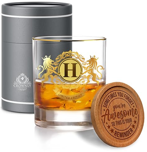 CROWNLY CRYSTAL® Geburtstagsgeschenk Whisky Gläser Personalisierte Geschenke Whiskyglas Mit Gravur Whisky Gläser Mit Gravur Geburtstagsgeschenke Für Männer Geschenk Für Besten Freund (H)