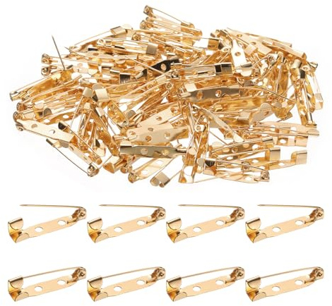 QUARKZMAN 120 Pcs Barre Fermoir de Sécurité 25mm Doré Clair Épingle à Nourrice, Épingles de Broche, Dos de Badge avec Trou pour Bricolage, Étiquettes Nominatives, Badges