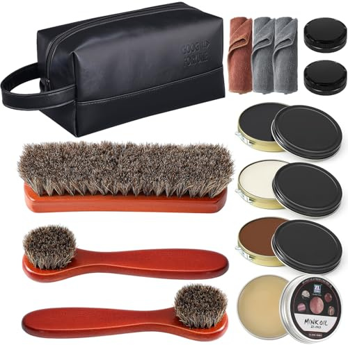 Wovnet 13 Pcs Shoe Polish Kit, Leather Boot Care Kit for Men, Black Shoes Shine Kit for Cleaning with PU Storage Bag(Black)