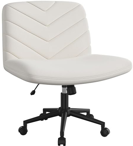 Yaheetech Wide Seat Cross Legged Swivel Vanity Chair with Wheels Beige | Height adjustable swivel chair with wheels, wide cushioned seat ideal for home office study room and makeup vanity us