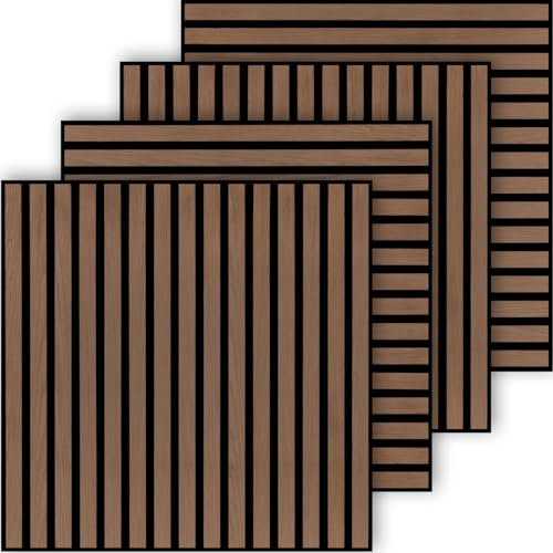 dedeco Akustikpaneel Standard 4er-Set - Farbe Walnut | Schallabsorption, Lärmschutz, Wandverkleidung & Deckenpaneel | Holzoptik, Schalldämmung, Akustikverbesserung | Dekoratives Design, Raumakustik