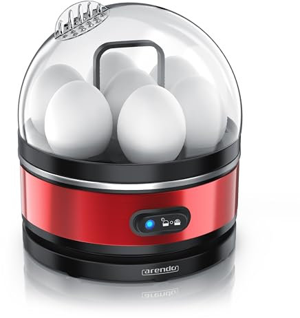 Arendo Sevencook Eierkocher 400 W – Edelstahl Design - 1-7 Eier - Egg Cooker - EIN/AUS-Schalter – 3 Härtegrade wählbar - Warmhaltefunktion - Signalton - BPA-frei - rot