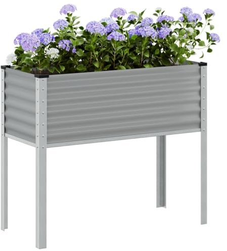 Gecheer Blumenkasten, Pflanzkübel für Terrasse Garten, Stahl Grau 100x41x90 cm, Pflanzgefäß Hochbeet für Balkon