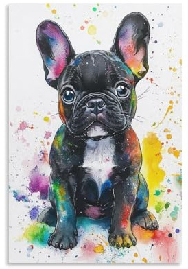 KNZVCXUEH BULLDOG FRANCESE Quadro Su Tela Stampa Artistica Carini animali Dog Olio Su Tela Per Sala Giochi Bagno Soggiorno Camera Da Letto Canvas Impermeabile 16x24inch(40x60cm)