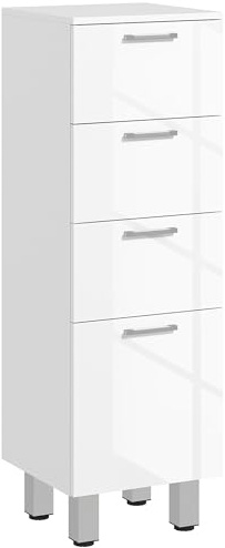 kleankin Meuble de Salle de Bain 4 Tiroirs 30 x 30 x 93 cm Blanc Brillant | Meuble de Rangement, Armoire de Toilette sur Pied, Base Surélevée, Commode Salle de Bain
