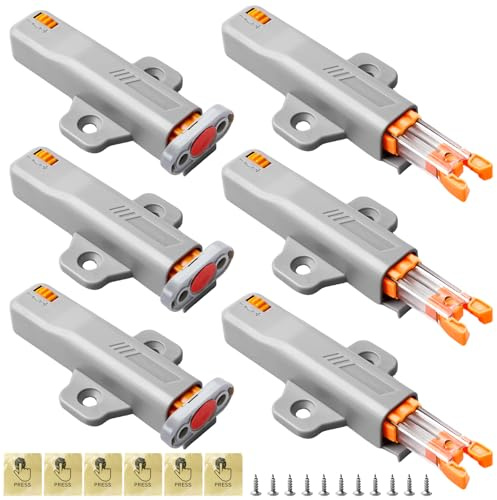 6 Stück Drucktüröffner, Push to Open Türöffner, Schranktür Dämpfer für Schrank 50 N, Feder Schnappverschluss Schloss, Drücken Öffnen, Druckschnapper Öffner Druck für Schrank und Schublade
