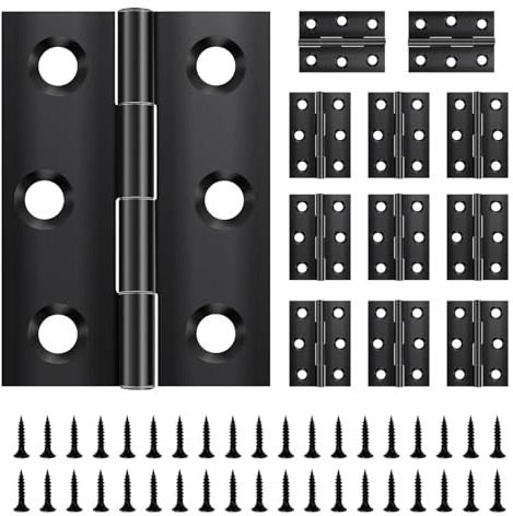 Lot de 12 charnières pliables 44 mm × 31 mm en acier inoxydable noir pour portes, fenêtres, armoires avec 72 vis