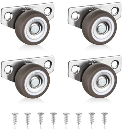 Side Mount Casters, 4 Pcs Rubber Rolling Low Profile Castors, 1.25 inch Furniture Wheels Non Swivel Heavy Duty Castor Wheels with Screws for Furniture Rolling Cabinet Sliding Door