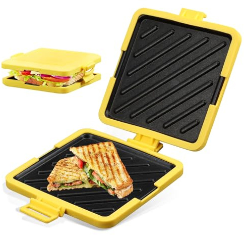 Microwave Toaster Sandwich Maker, Sandwich Bread Microwave Baking Tray, Non-stick Coated Plates, Quick Cooking 3-5 Minutes, Dishwasher Safe for Cooking Breakfast, Grilled Cheese, Snacks (Yellow)