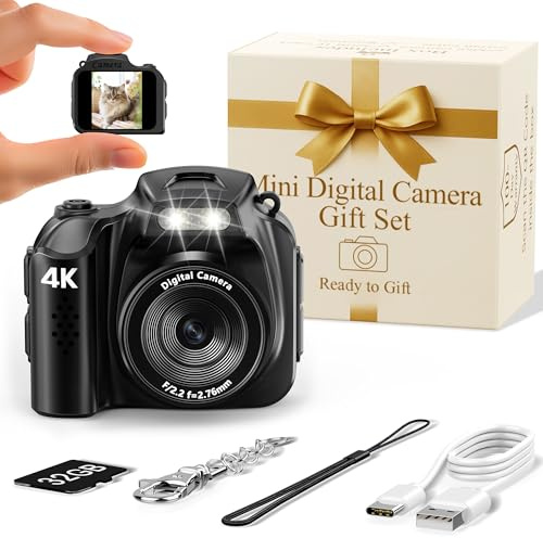 FLATIC Mini Keychain Camera –4K Mini Camera with 32GB Card & Elegant Gift Box, Mini Retro Camera for Kids & Adults, Collectible Vintage Camera Gift for Travel Camp Snap, Birthdays
