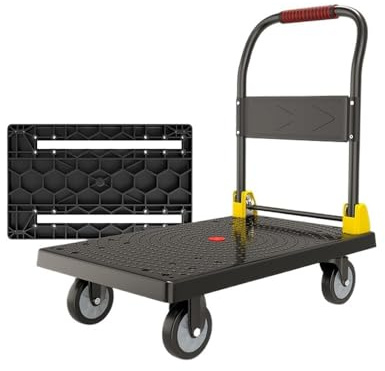 Chariot à plateforme pliable et robuste – Chariot en acier sur roulettes portable à traction manuelle pour un transport facile Chariot cargo pliable polyvalent pour le déplacement et le rangement