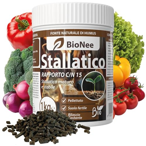 Bionee Stallatique 1 Kg – Engrais organique naturel pelletté | Source d'humus et de carbone biologique | Autorisé dans l'agriculture biologique | Pour le jardin, le verger et le jardin