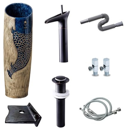 Lavandino Da Bagno Da 32 Di Altezza, Design Vintage, Lavabo A Colonna Con Piedistallo E Scarico Combinato Per Edifici Per Uffici, Multifunzionale(Set 4)