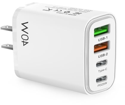 Cargador de Adaptador de Viaje con Enchufe de EE. UU., Adaptador de USA. y Canadiense con 2 Puertos USB - A y 2 Puertos de Carga rápida USB - C para Estados Unidos, Canadá, China, Japón
