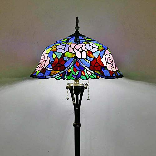 JDXQBLD Tiffany Style Floor Lamp,Vintage Stained Glass Floor Uplighter,18 Inch Wide 65 Inch High,Retro ReadFloor Lights for LivRoom, Bedroom, Office, E27,Decor StandLamp，B