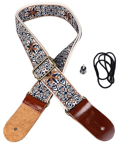 Yosoo Health Gear Gestickter Ukulele-Gurt, Verstellbarer Schultergurt Im Ethno-Stil, Bequeme Passform, Nylon-Leder-Ukulelen-Tragegurt für Musikliebhaber (Stil 1)