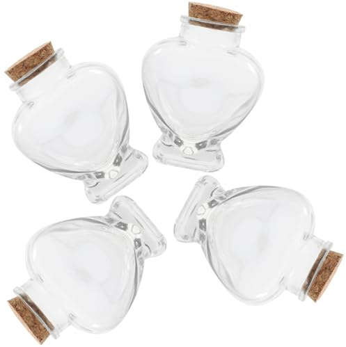 TOGEVAL Lot de 4 Bouteilles en Verre Cœur 160 ML avec Bouchon en Liège Transparent Petit Pot Décoratif pour Souvenirs Sable ou Coquillages pour Décoration Romantique et Présents