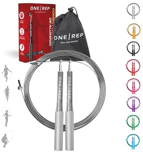 ONE REP Comba Crossfit Profesional Aluminio – Cuerda Saltar Ajustable Gimnasio en Casa, Boxeo, Fitness – Jump Rope Velocidad Rodamientos 360° Antideslizante – Ideal Ejercicio Outdoor Adelgazar