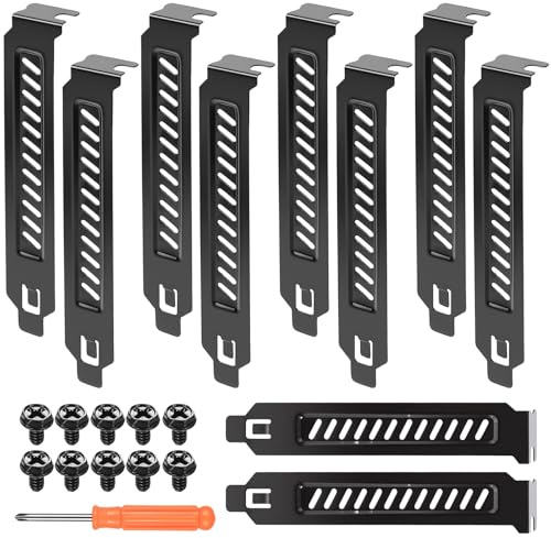 10 Pz Coperture per Slot PCI, Piastre Filtranti Antipolvere per Case di Computer, Staffe di Filtraggio Antipolvere, Piastre di Chiusura per Accessori PC + 10 viti, 1 cacciavite (120 x 20 mm, nero)