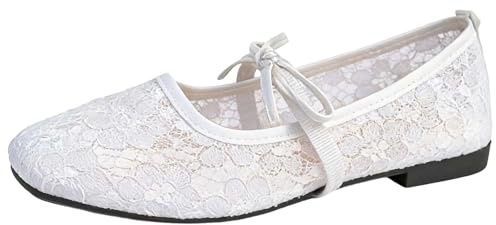 HTNEDNST Bailarinas Mujer Elegantes Planos Transpirables Zapatos de Tela Cerrados Slip-On Bailarina Suave Zapatos de Boda Zapatos de Verano Zapatos de Verano Cómodos Zapatos de Novia, A15 blanco, 40