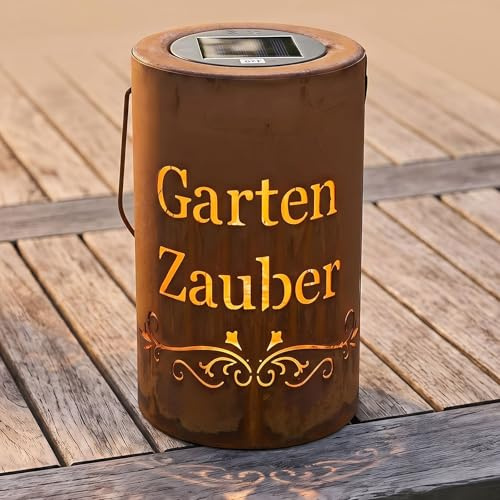 Solar Laterne Gartenzauber H20cm Gartenleuchte LED Windlicht Edelrost Solarleuchte Gartendeko Rost-Deko Garten Balkon