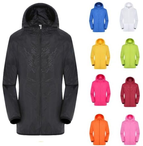 Générique Veste de pluie pour homme et femme - Imperméable - Protection solaire - Pliable - Respirante - Coupe-vent - Printemps été - Ultra légère - Avec capuche- Couleur unie
