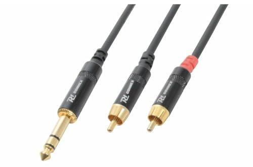 Power Dynamics PD Connex Câble Audio Cordon Jack 6,35 Mâle Stéréo/2x RCA Mâle - 3m - Idéal pour Relier votre Table de Mixage, vos Enceintes, Guitares…
