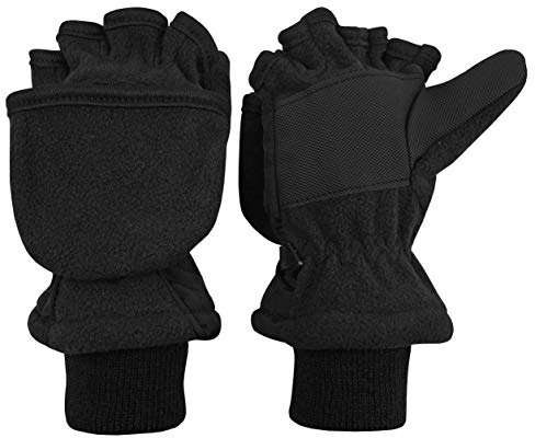 N'Ice Caps Kids Fingerless Glove Mitten Converter Winter Warm Thinsulate Lined (8-10 Years, Black Solid)
