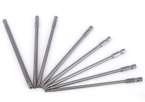 Set de 8Pcs 150mm T8-T40 1/4 Embouts de Vissage Magnétique Extension Tournevis Queue Hex Tête Creux Etoile Torx pour Tournevis, Forets, Perceuses