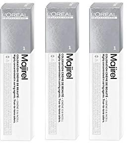 L'OREAL PROFESSIONNEL - Coloration D'Oxydation Permanente - Éclaircit Jusqu'à 3 Tons - Couleur Intense - Couvre jusqu'à 100% Des Cheveux Blancs - Majirel - Noir 1 - 3x50ml