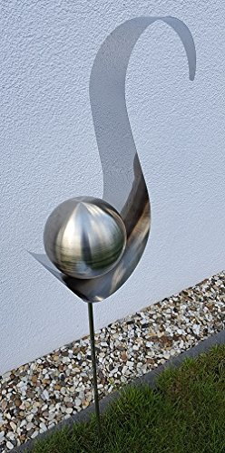 Skulptur Flame matt gebürstet aus Edelstahl 146 cm Gartendekoration Beetstecker Rosenkugel