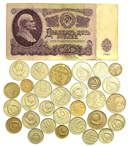RUBLO URSS 1961 + 30 COPECHI. RUSSO CCCP guerra fredda Sovietica soldi collezione Lotto (25 rubli di banconota)