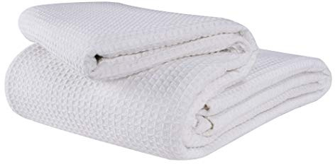 GLAMBURG 100% Cotton Thermal Blanket - Soft Waffle Twin Size, Breathable All Season Cotton Blanket, White