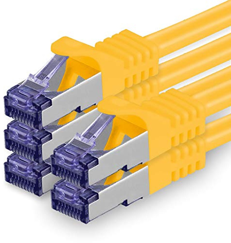 1aTTack.de Câble Réseau CAT7 CAT 7 10 Gigabit - 5x 1m - RJ45 Ethernet LAN DSL Routeur Modem - Jaune