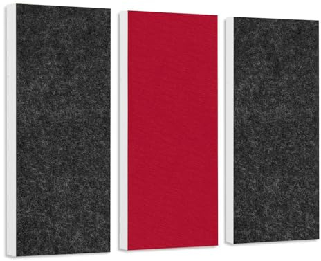 platino24 Schallabsorber-Set Colore aus Basotect G+ mit Akustikfilz, 3 Elemente in Anthrazit und Bordeaux, Lärmreduzierung zur Verbesserung der Raumakustik